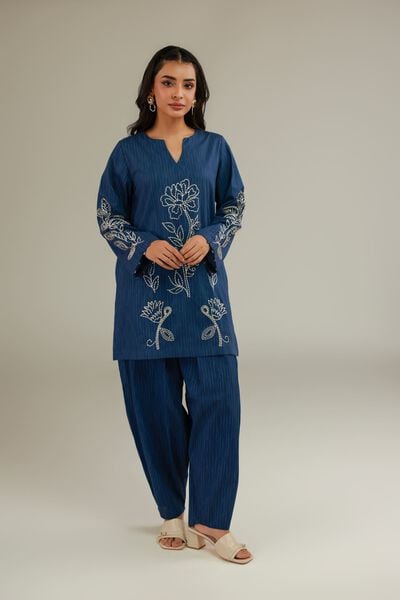 Embroidered | Cotton Dobby | Blue Cotton Kurta | AED 130.00