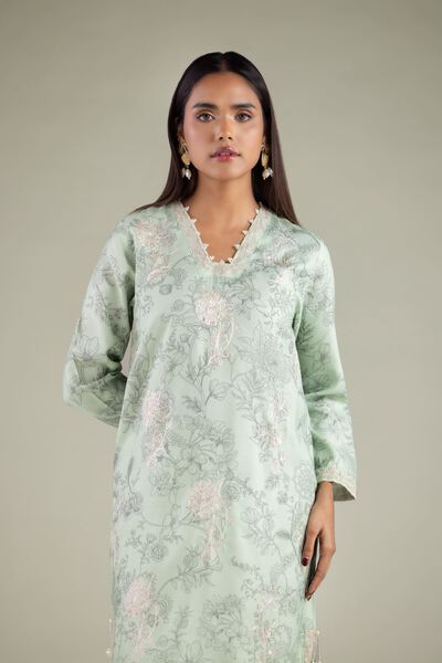 Embroidered | Raw Silk | Floral Longline Kurta | AED 150.00