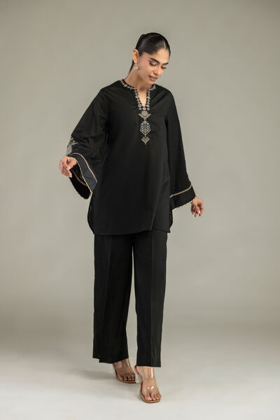 Embroidered | Cambric | Black Solid Pants | AED 130.00