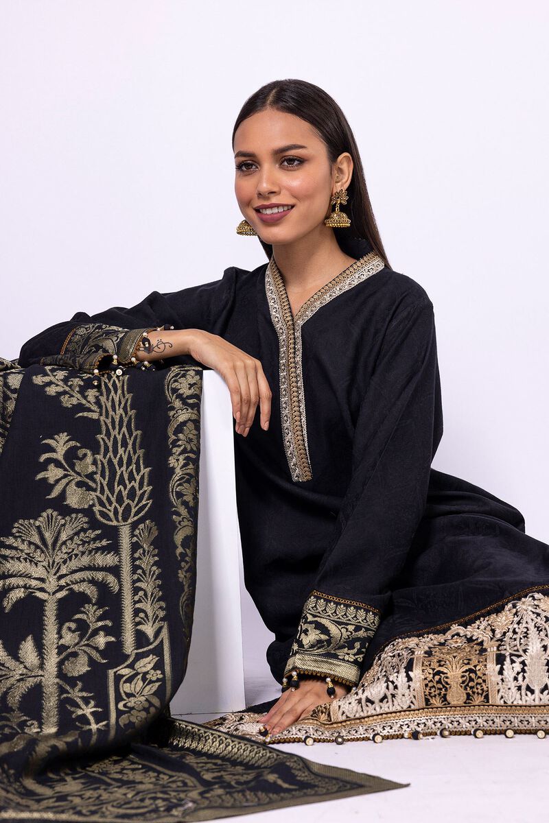Embroidered | Cotton Satin Jacquard | Fabrics 3 Piece | null