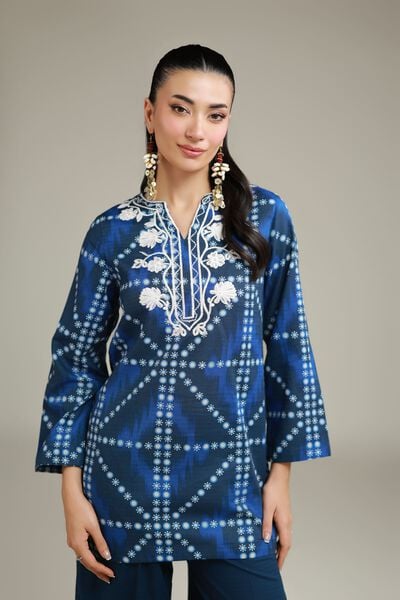 Embroidered | Cotton Dobby | Printed Blue Kurta | AED 100.00