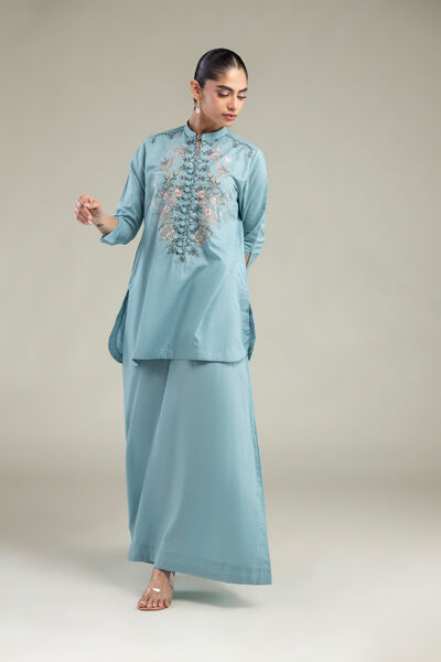 Embroidered | Cambric | Light Blue Pants | AED 130.00