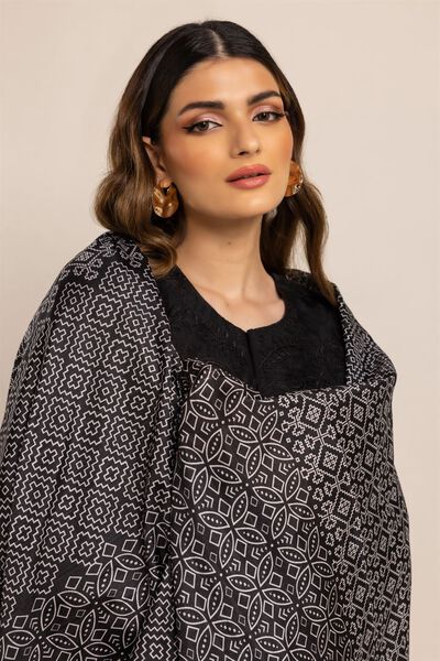 Printed Silk Dupatta, BLACK, hi-res