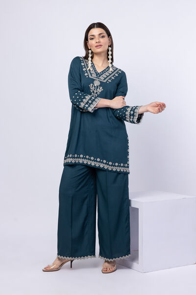 Embroidered | Crosshatch Raw Silk | Pants | AED 27.60