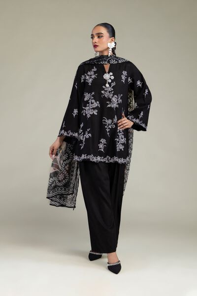 Embroidered | Raw Silk | Black Solid Shalwar | AED 100.00
