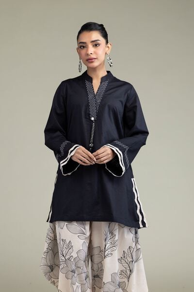 Embroidered | Cotton Dobby | Black Cotton Kurta | AED 130.00