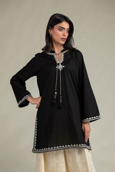 Embroidered | Cotton Dobby | Short Black Kurta | AED 180.00