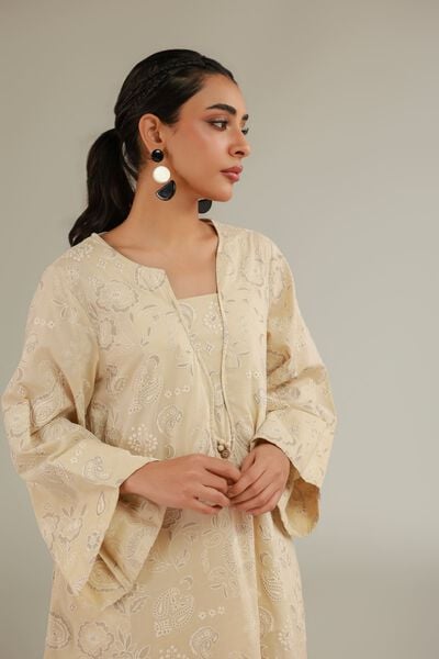 Cambric | Embroidered Beige Kurta | AED 130.00
