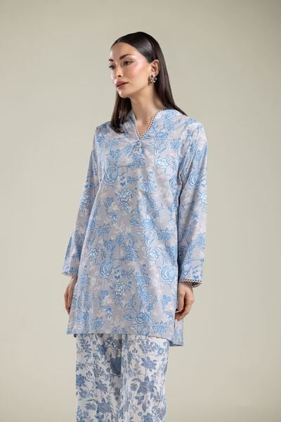 Printed | Cotton Viscose | Gray Floral Kurta | AED 130.00
