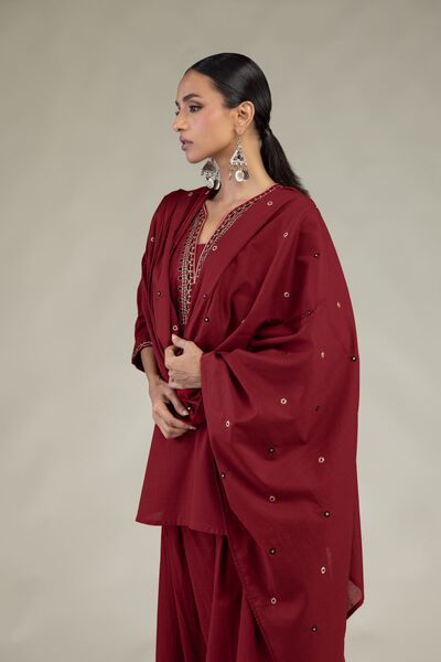Textured Lawn | Embroidered | Maroon Lawn Dupatta | AED 150.00