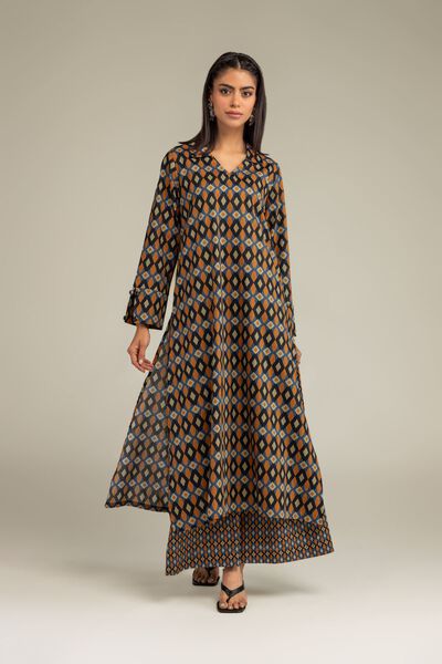 Printed | Cambric | Brown Geometric Pants | AED 130.00