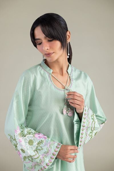 Embroidered | Cotton Dobby | Mint Cotton Kurta | AED 200.00