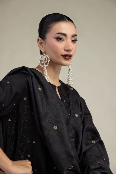 Embroidered | Polyester Silk | Black Silk Dupatta | AED 54.00