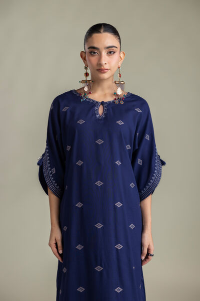 Embroidered | Raw Silk | Navy Longline Kurta | AED 250.00