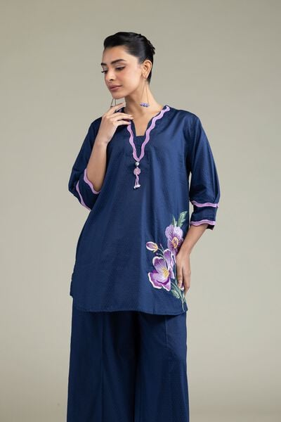 Embroidered | Cotton Dobby | Floral V-Neck Kurta | AED 130.00