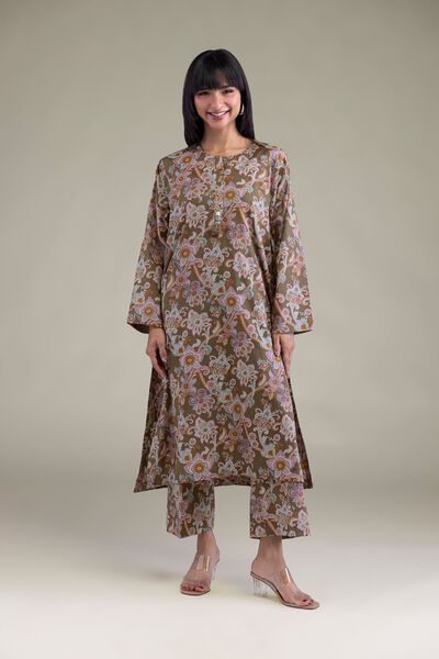 Printed | Cambric | Brown Cambric Kurta | AED 100.00