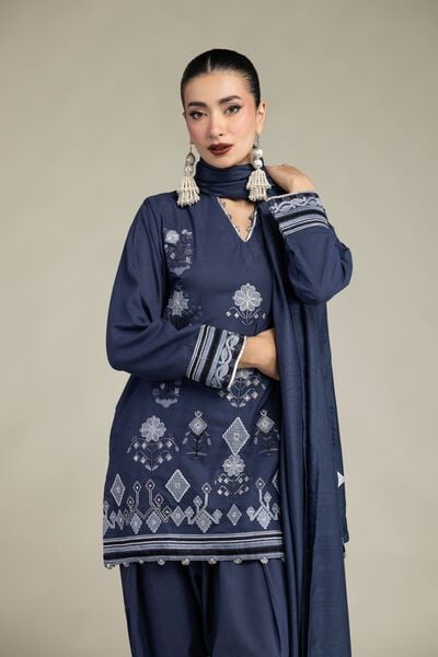 Embroidered | Raw Silk | Floral V-Neck Kurta | AED 69.00