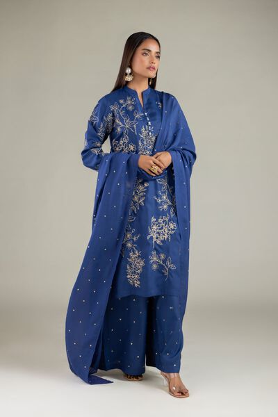 Embroidered | Raw Silk | Floral Longline Kurta | AED 120.00