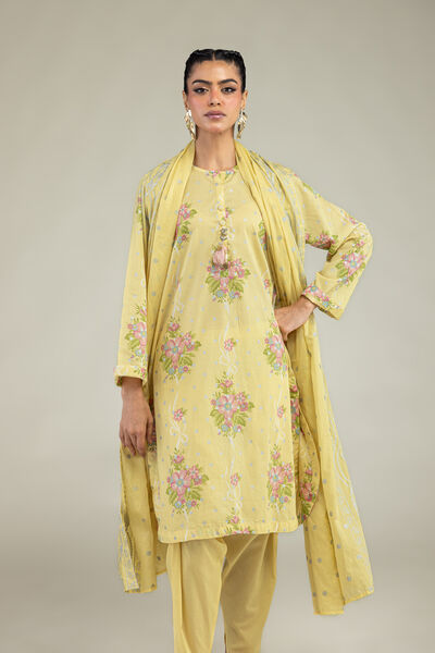Printed | Cambric | Floral Yellow Kurta | AED 150.00