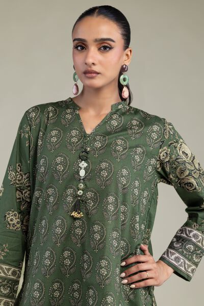 Printed | Cambric | Short Green Kurta | AED 75.00