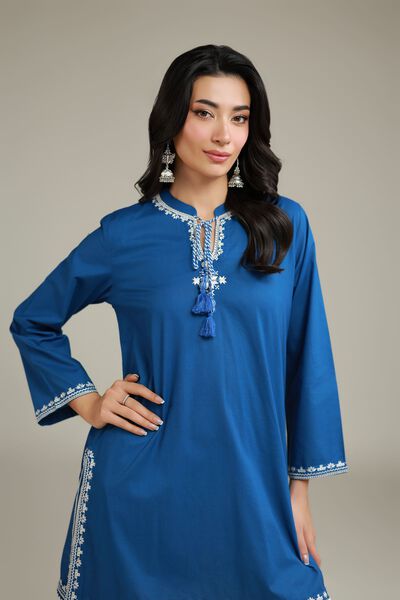 Embroidered | Cambric | Blue Cambric Kurta | AED 130.00