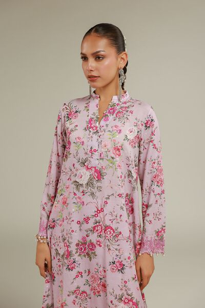 Embroidered | Raw Silk | Floral Longline Kurta | AED 115.00