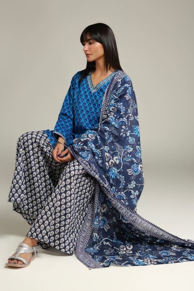 Embroidered | Cambric | Short Blue Kurta | AED 100.00