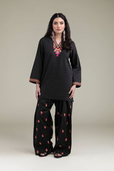 Embroidered | Cotton Dobby | Black Cotton Shalwar | AED 130.00