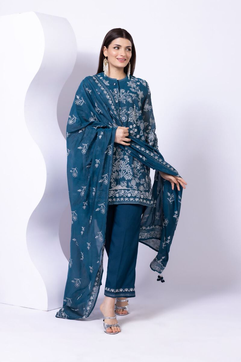 Embroidered | Crosshatch Raw Silk | Pants | null