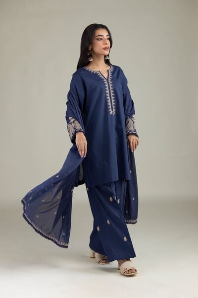 Embroidered | Cambric | Cambric Navy Pants | AED 100.00