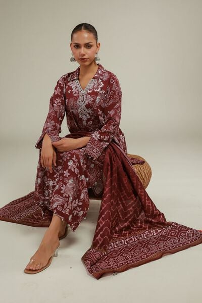 Embroidered | Raw Silk | Floral Longline Kurta | AED 115.00