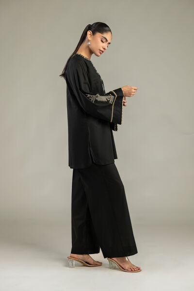 Embroidered | Cambric | Black Solid Pants | AED 130.00