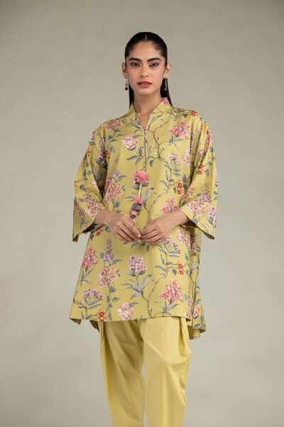 Printed | Cotton Viscose | Floral V-Neck Kurta | AED 150.00