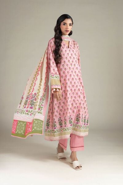 Printed | Cambric | V-Neck 3-Piece Suit | AED 250.00