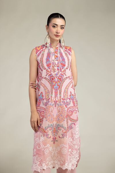 Embroidered | Raw Silk | Pink Floral Kurta | AED 75.00