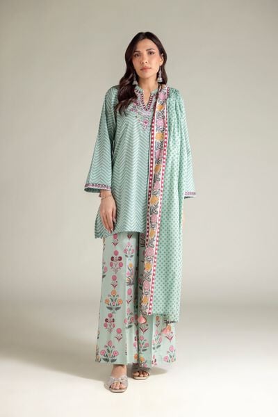 Embroidered | Textured Lawn | Floral Mint Dupatta | AED 80.00