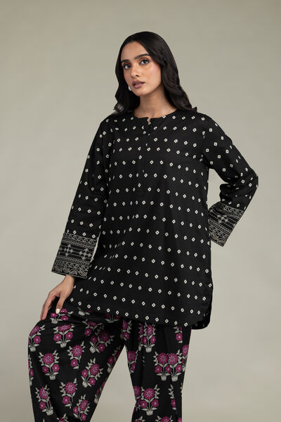 Printed | Cambric | Short Black Kurta | AED 150.00