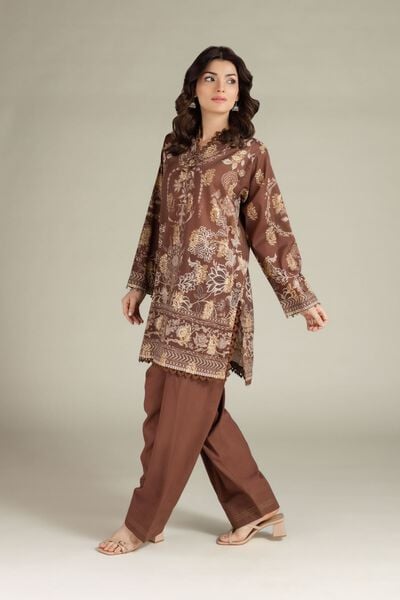 Printed | Jacquard | Brown Tailored Set | AED 200.00
