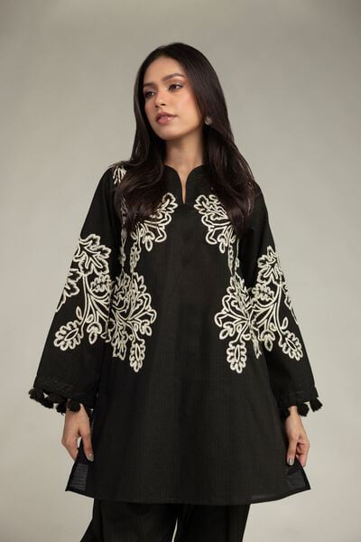 Embroidered | Cotton Dobby | Black Cotton Kurta | AED 200.00