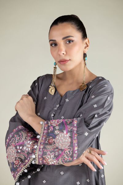 Embroidered | Raw Silk | Geometric Embroidered Kurta | AED 60.00