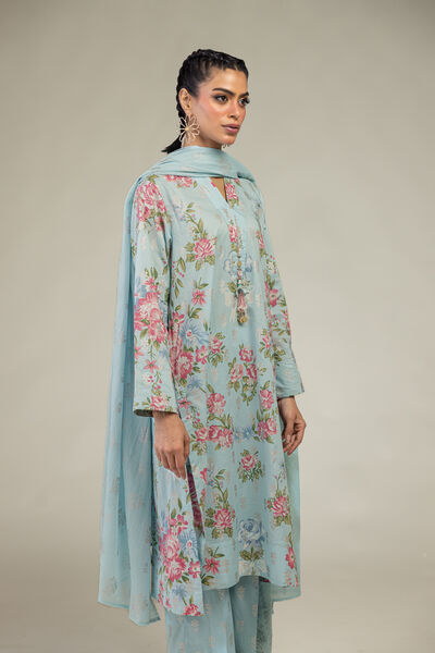 Printed | Cambric | Blue Floral Kurta | AED 150.00