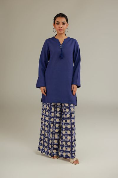 Printed | Textured Cotton | Geometric Blue Pants | AED 70.00