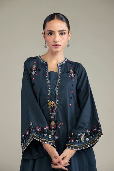 Embroidered | Cambric | Navy Cambric Kurta | AED 150.00