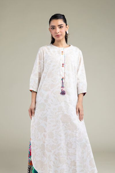 Printed | Cotton Dobby | White Longline Kurta | AED 50.00