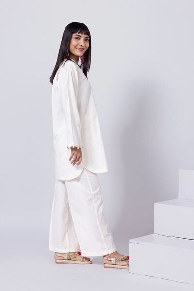Embroidered | Crosshatch Poplin | Pants | AED 80.00