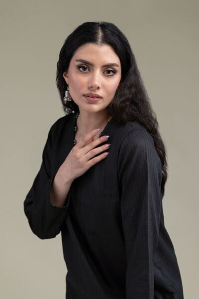 Embroidered | Cotton Dobby | Short Black Kurta | AED 150.00