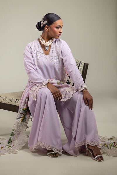 Raw Silk | 3-Piece Embroidered Suit | AED 390.00