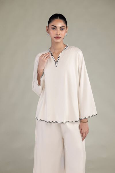 Embroidered | Viscose Crepe | Solid Viscose Tunic | AED 150.00