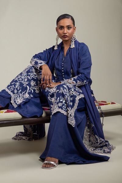 Raw Silk | 3-Piece Embroidered Suit | AED 390.00
