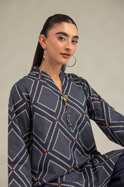 Printed | Cambric | Short Navy Kurta | AED 150.00
